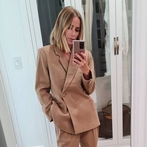 NWOT ANINE BING Double Breasted Kaia Camel Wool Blazer XS Quiet Luxury Academia